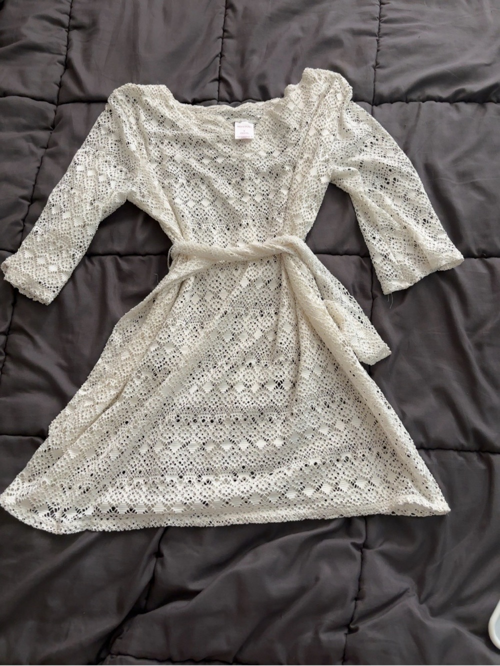 Merona Cream Lace Fit-and-Flare Dress with Tie